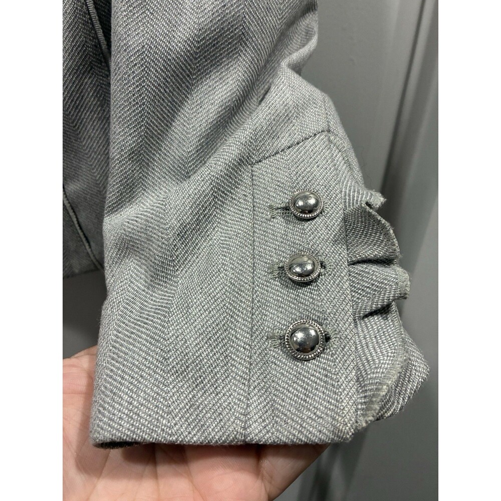 WHBM Ruffle Front Blazer Gray Herringbone Peplum Jacket Women’s 0 Military Style - Picture 4 of 8